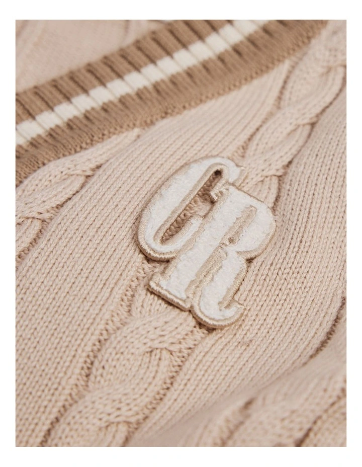 Organically Grown Cotton Varsity Cardigan in Stone Marle image 2