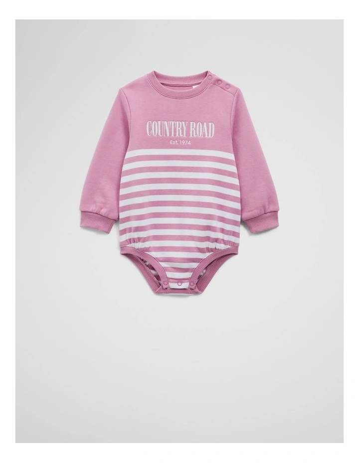Organically Grown Cotton Logo Oversized Long Sleeve Bodysuit in Berry Stripe image 1