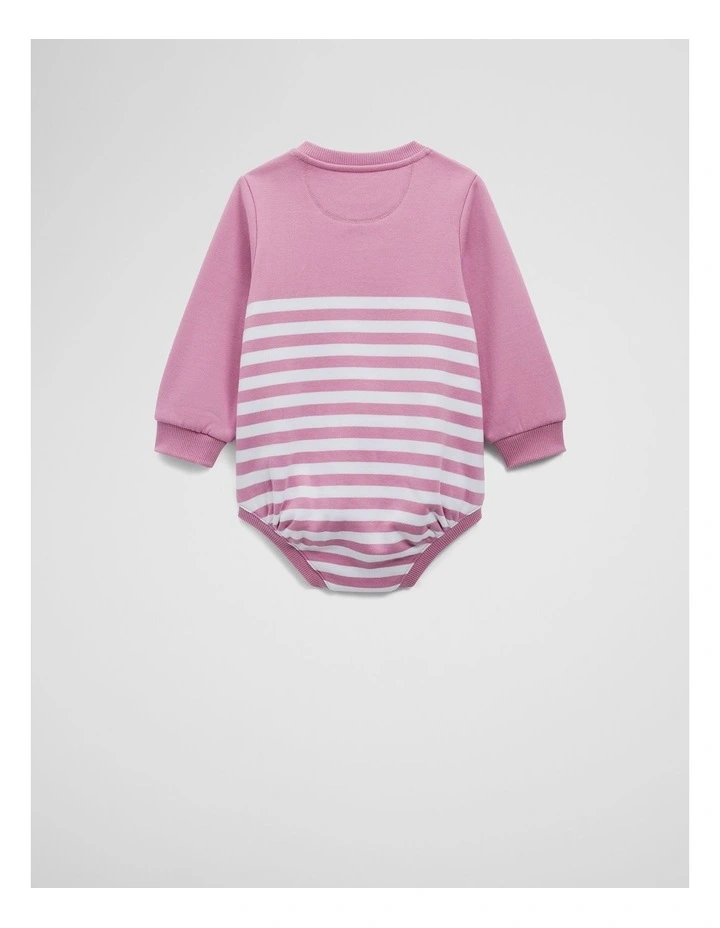 Organically Grown Cotton Logo Oversized Long Sleeve Bodysuit in Berry Stripe image 2