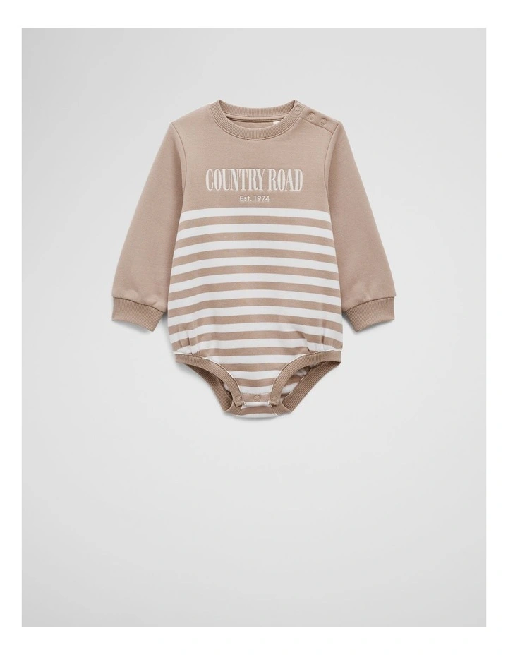 Organically Grown Cotton Logo Oversized Long Sleeve Bodysuit in Mushroom Stripe image 1