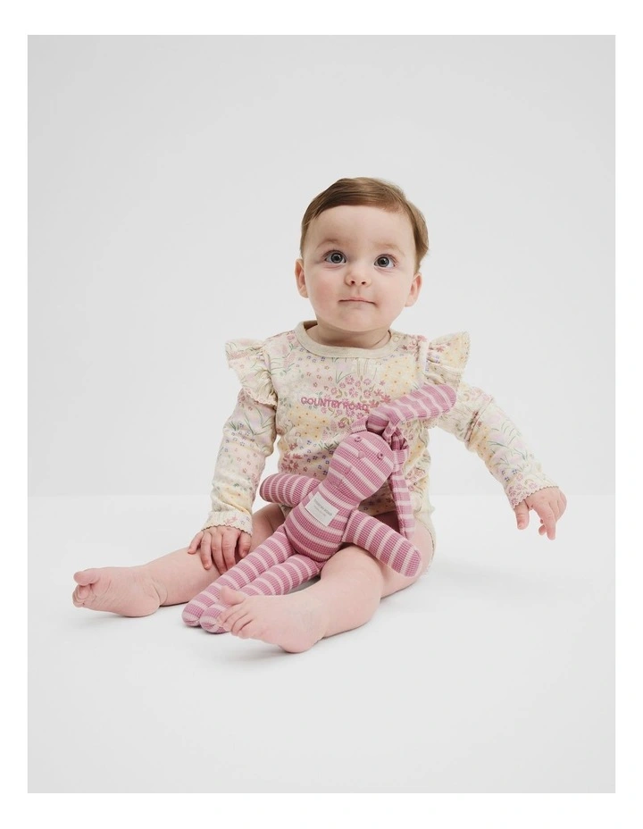 Cotton Frill Rib Long Sleeve Bodysuit in Winter Ditsy image 1