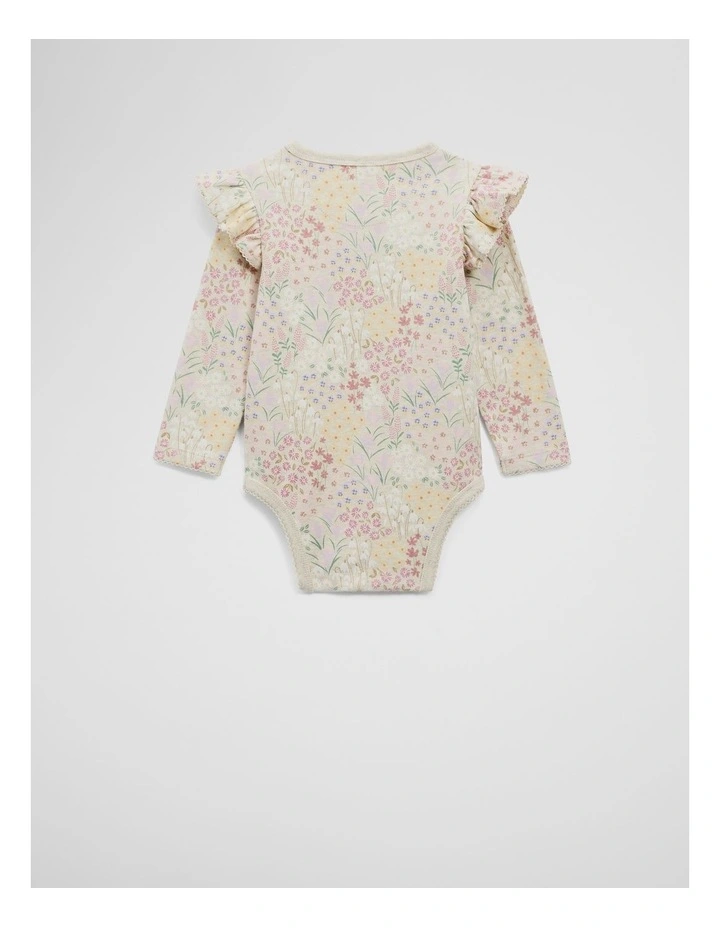 Cotton Frill Rib Long Sleeve Bodysuit in Winter Ditsy image 3