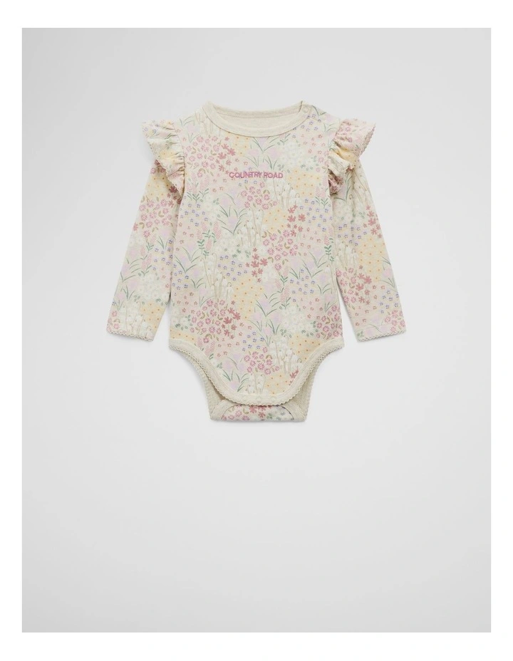 Cotton Frill Rib Long Sleeve Bodysuit in Winter Ditsy image 4
