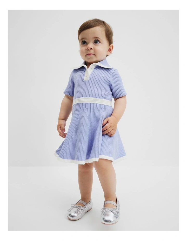 Collared Short Sleeve Knit Dress in Bluebell image 1