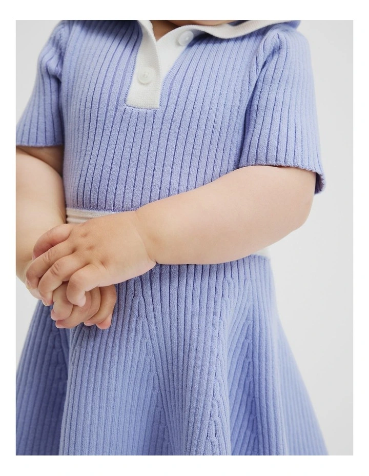 Collared Short Sleeve Knit Dress in Bluebell image 2