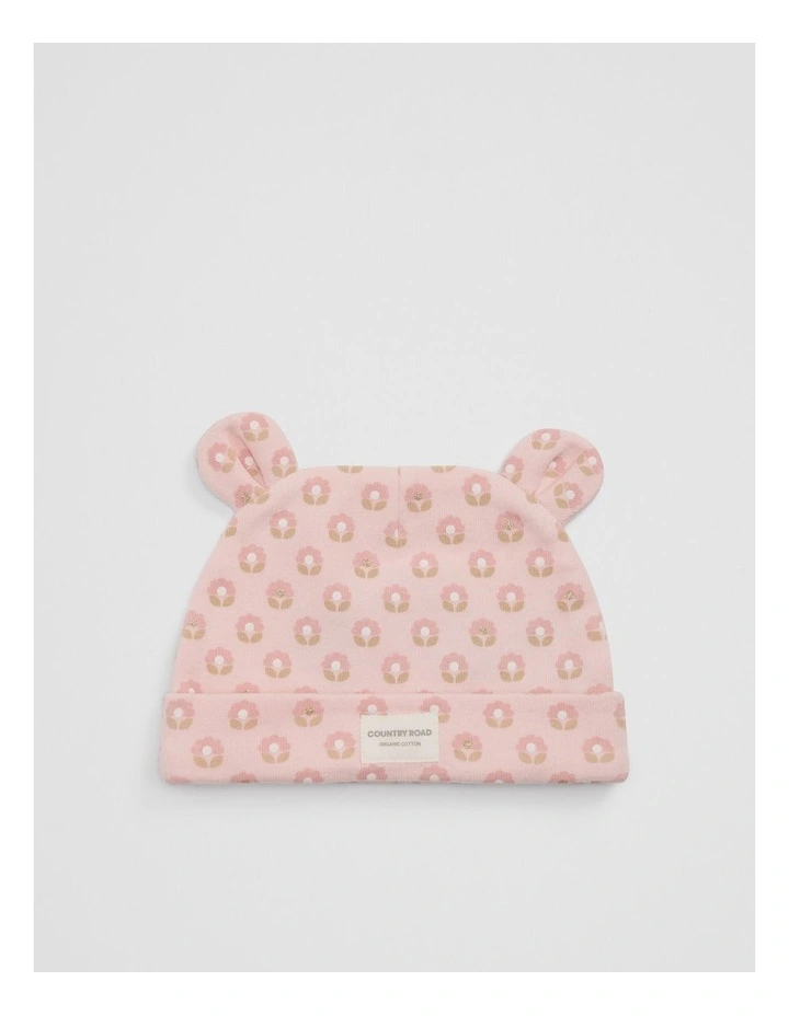 Organically Grown Cotton Newborn Beanie in Pink Geo Floral image 1
