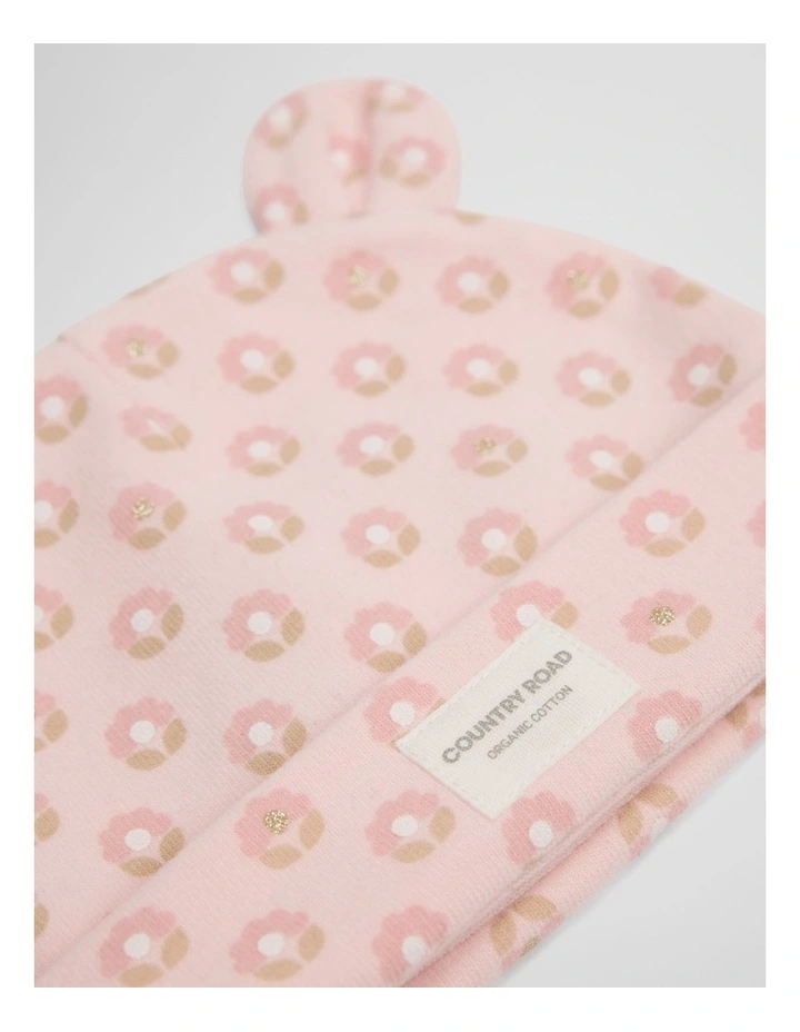 Organically Grown Cotton Newborn Beanie in Pink Geo Floral image 2