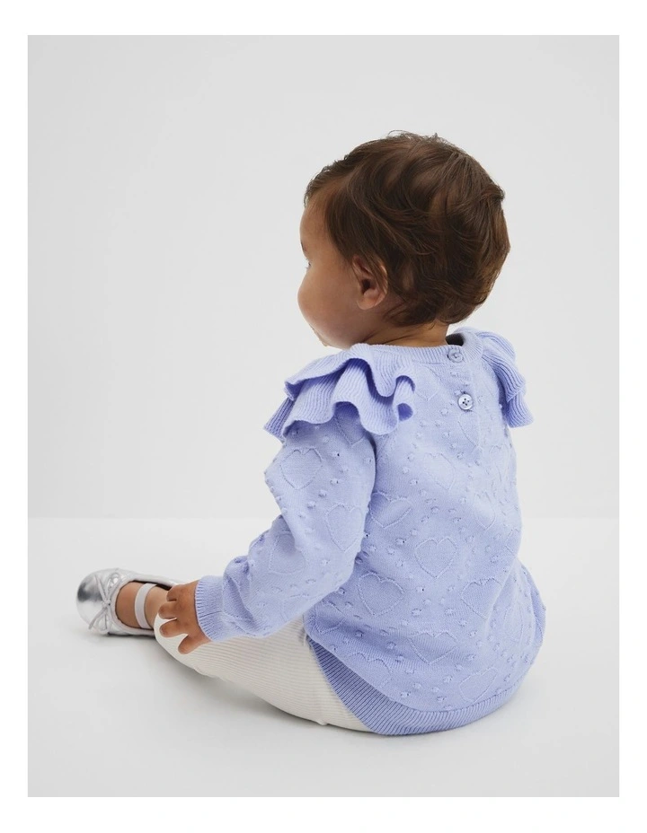 Organically Grown Cotton Pointelle Knit Pullover in Bluebell image 3