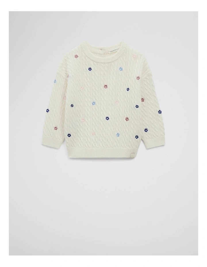 Cable Floral Pullover Knit in Marshmallow image 1