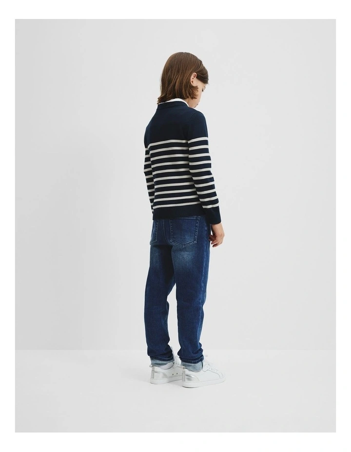 Cotton Stripe Logo Knit in Navy image 3