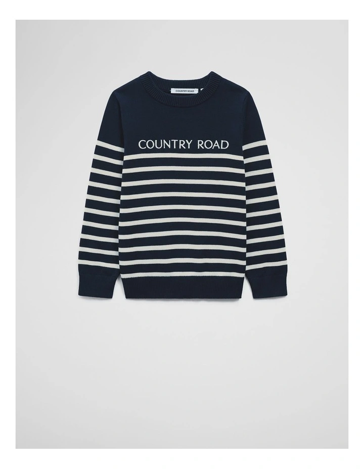 Cotton Stripe Logo Knit in Navy image 4