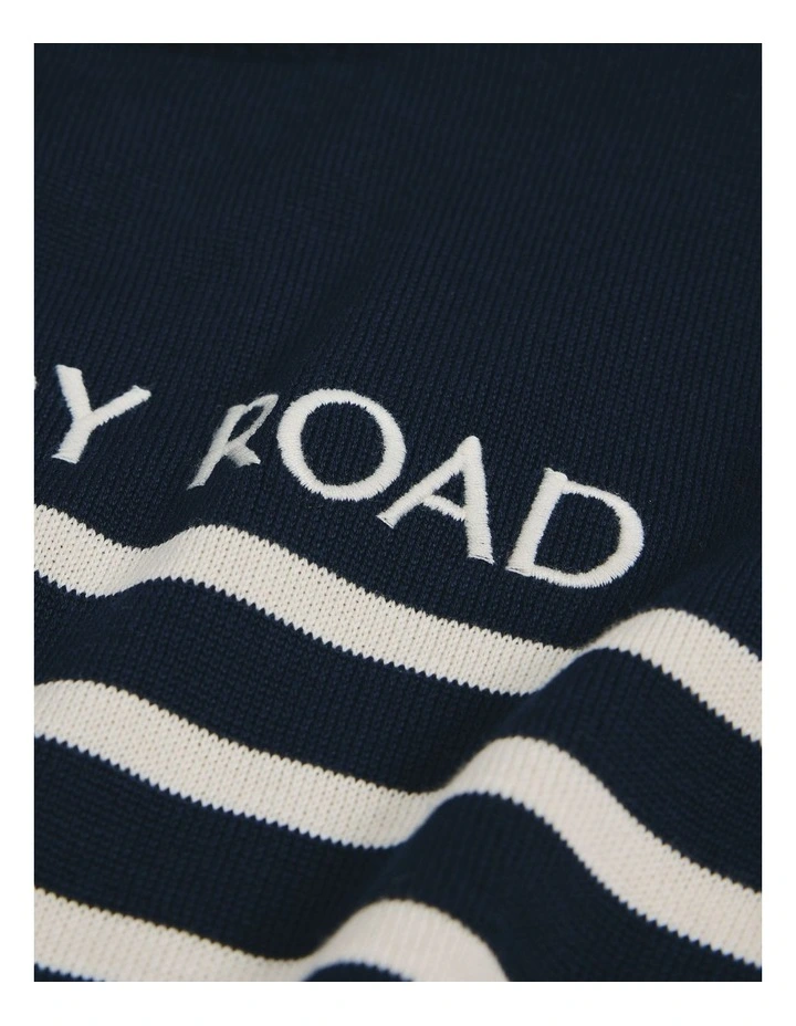 Cotton Stripe Logo Knit in Navy image 5