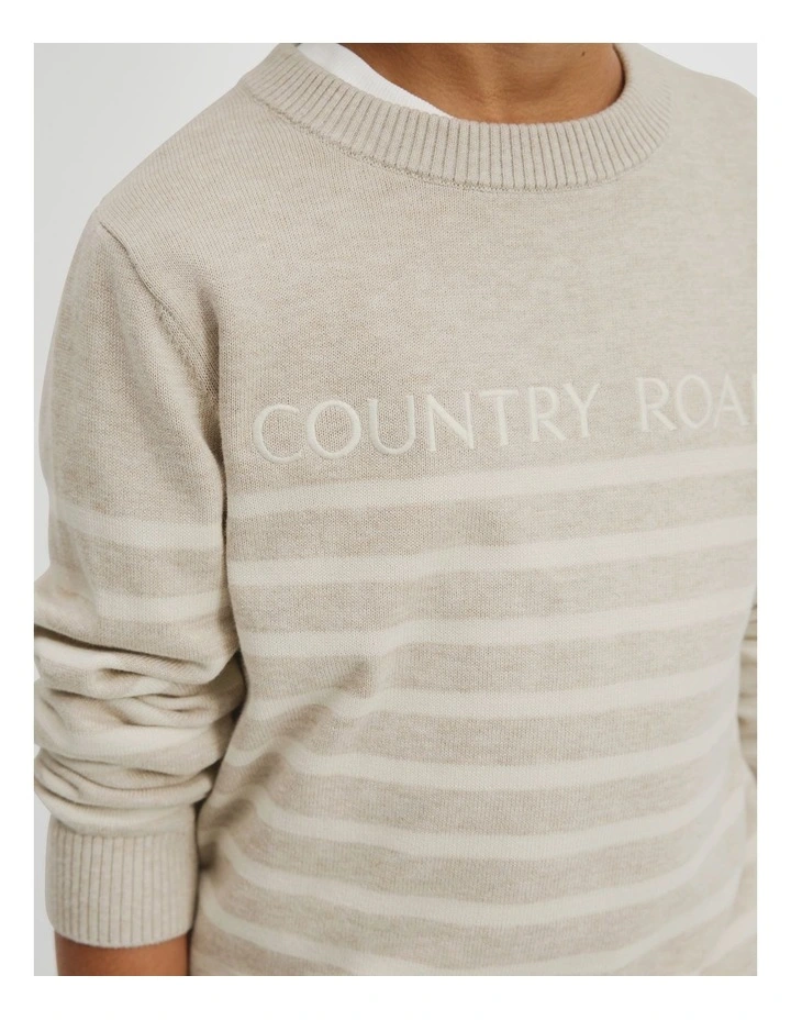 Cotton Stripe Logo Knit in Stone Marle image 2