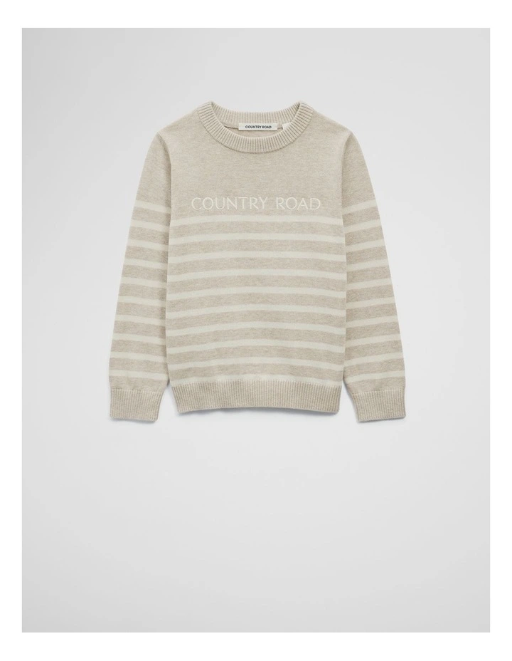 Cotton Stripe Logo Knit in Stone Marle image 4