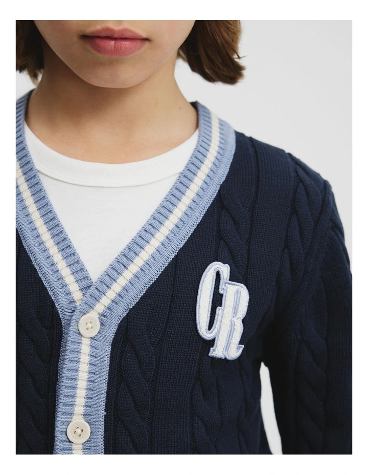 Organically Grown Cotton Varsity Cardigan in Navy image 2