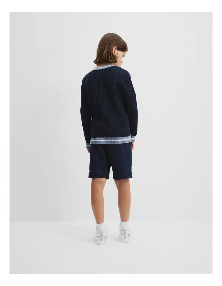 Organically Grown Cotton Varsity Cardigan in Navy image 3