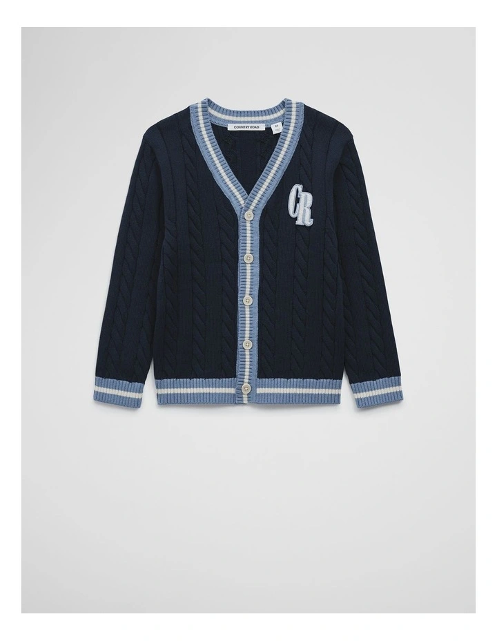 Organically Grown Cotton Varsity Cardigan in Navy image 4