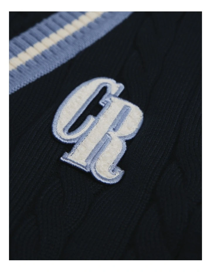 Organically Grown Cotton Varsity Cardigan in Navy image 5
