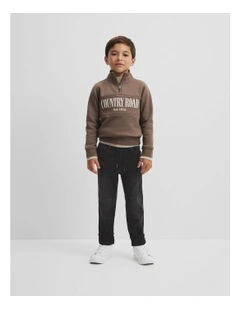 Verified Australian Cotton Heritage Half Zip Sweat in Chocolate Contrast