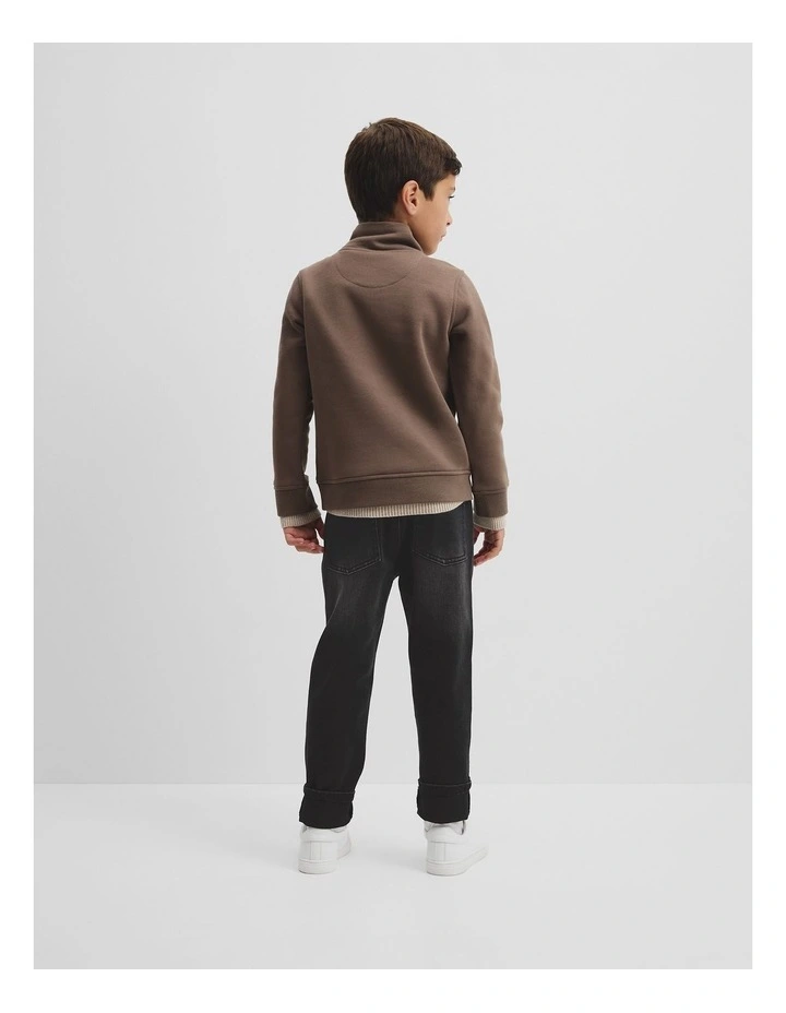 Verified Australian Cotton Heritage Half Zip Sweat in Chocolate Contrast image 3