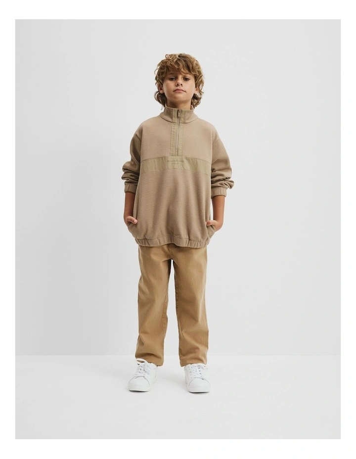 Organically Grown Cotton Waffle Splice Sweat in Almond image 1