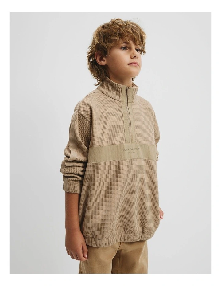 Organically Grown Cotton Waffle Splice Sweat in Almond image 2