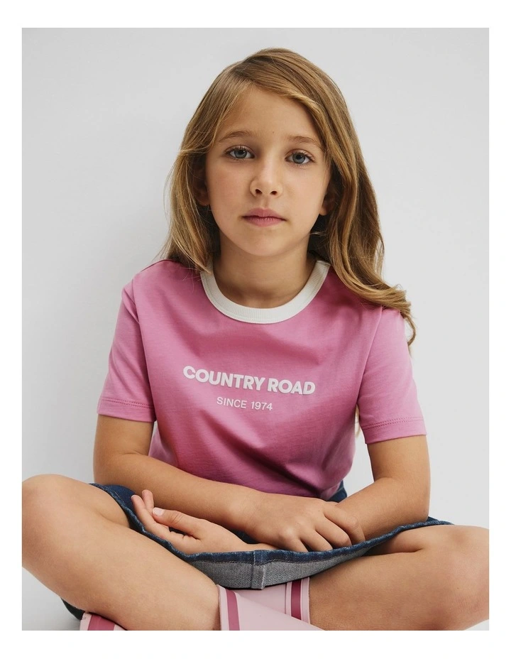 Australian Cotton Contrast Logo T-Shirt in Berry image 2
