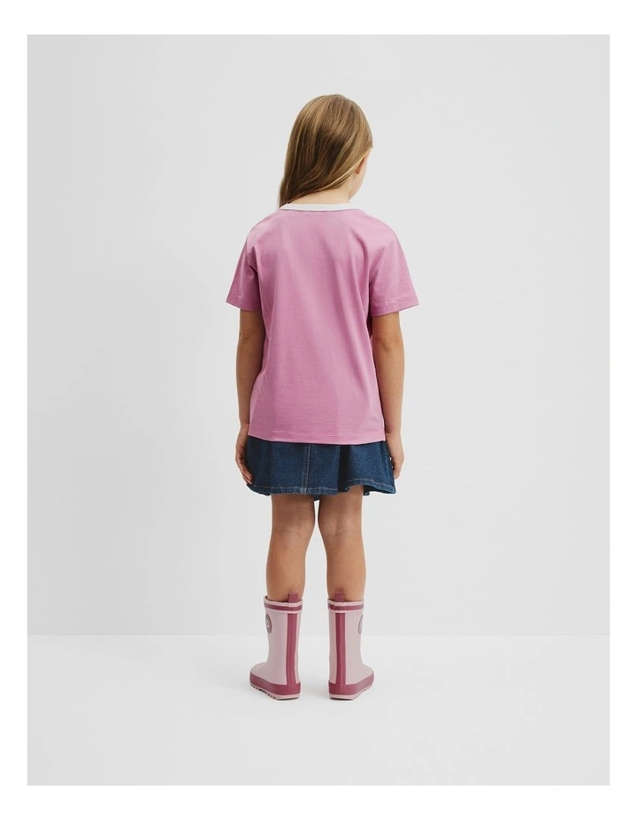 Australian Cotton Contrast Logo T-Shirt in Berry image 3