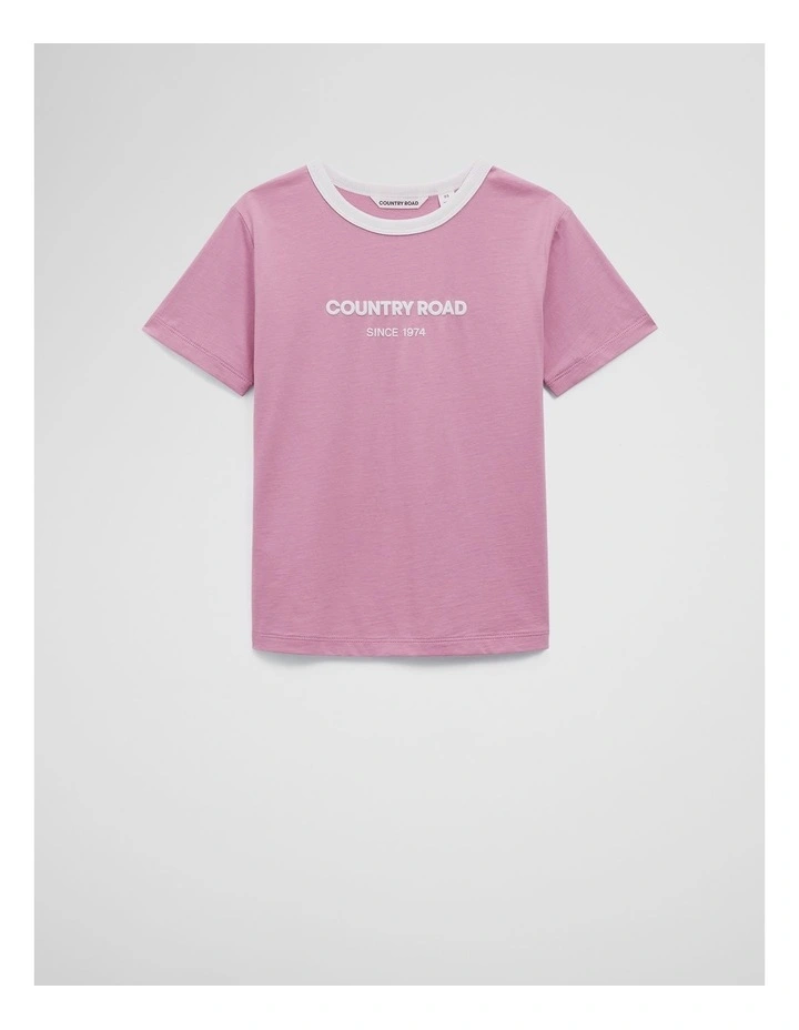 Australian Cotton Contrast Logo T-Shirt in Berry image 4
