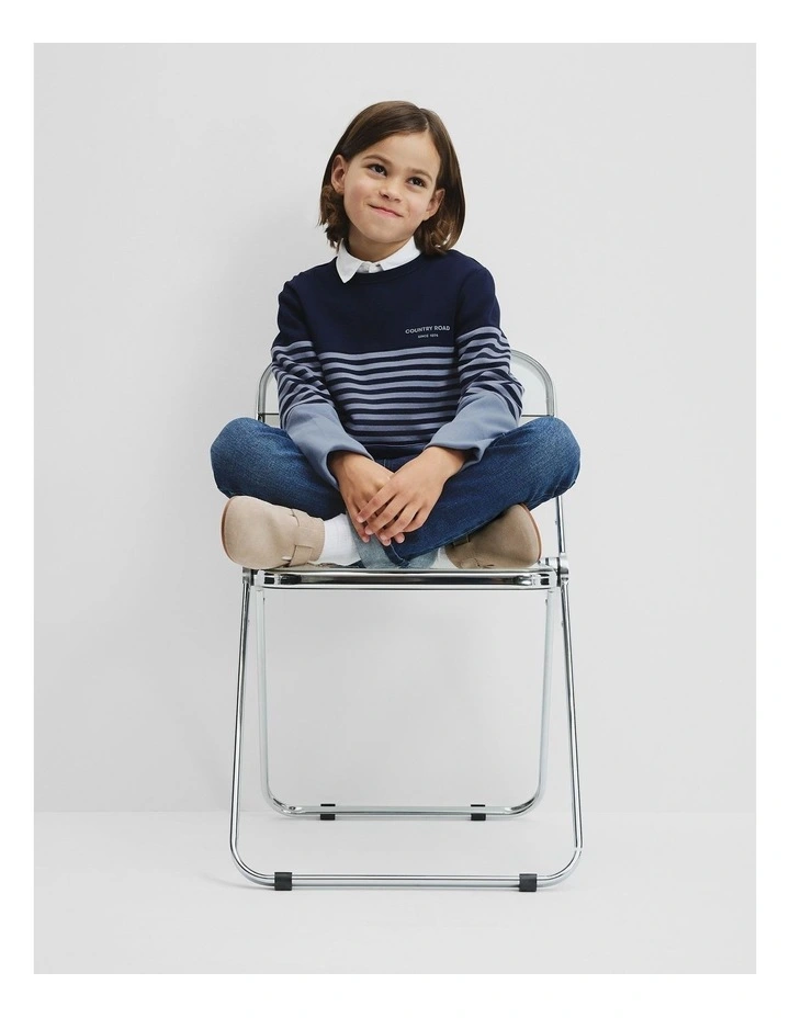Organically Grown Cotton Block Stripe T-Shirt in Slate Blue image 1
