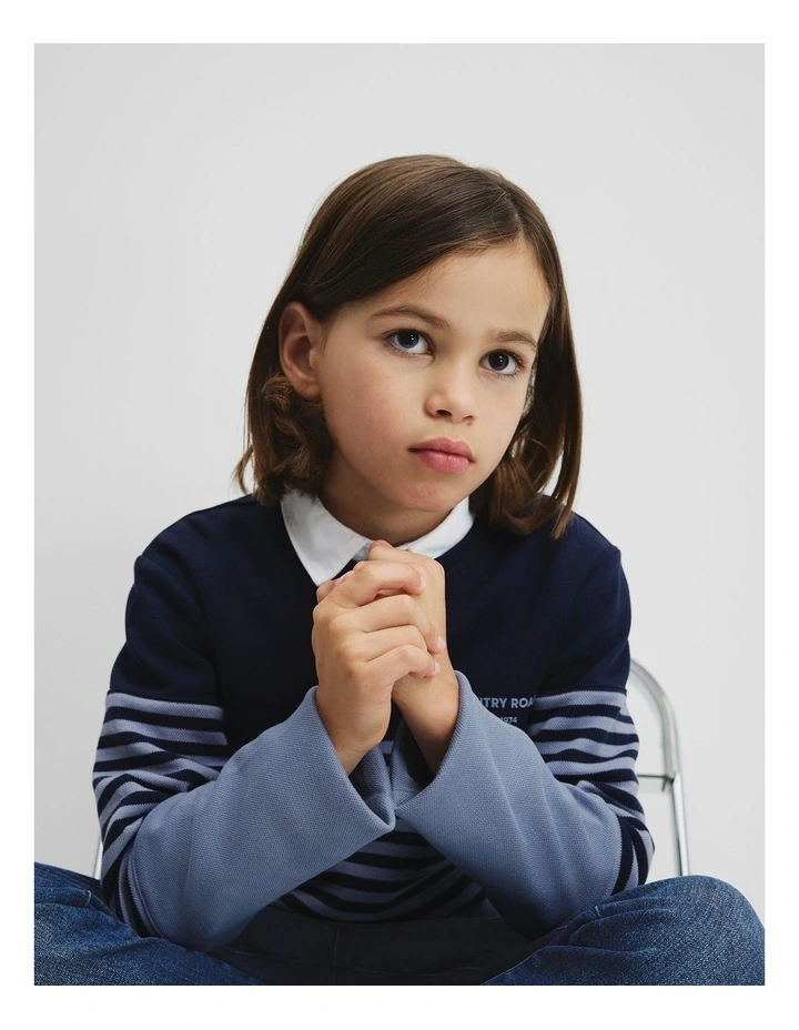 Organically Grown Cotton Block Stripe T-Shirt in Slate Blue image 2