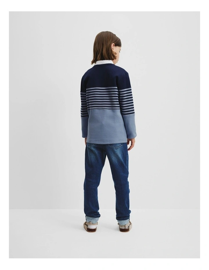 Organically Grown Cotton Block Stripe T-Shirt in Slate Blue image 3