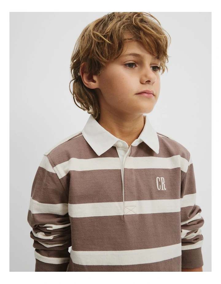 Organically Grown Cotton Stripe Rugby Top in Chocolate Stripe image 1