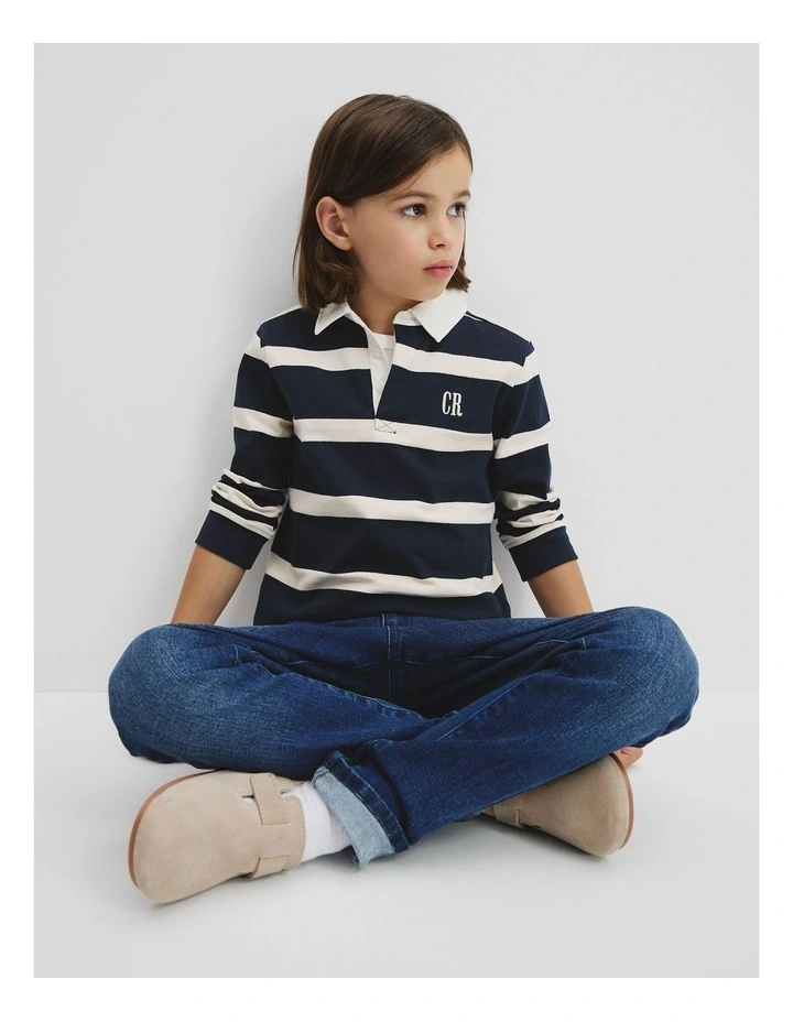 Organically Grown Cotton Stripe Rugby Top in Navy Stripe image 1