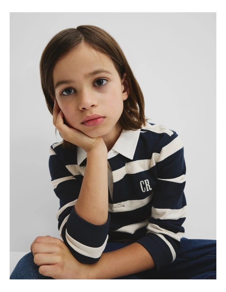 Organically Grown Cotton Stripe Rugby Top in Navy Stripe image 2