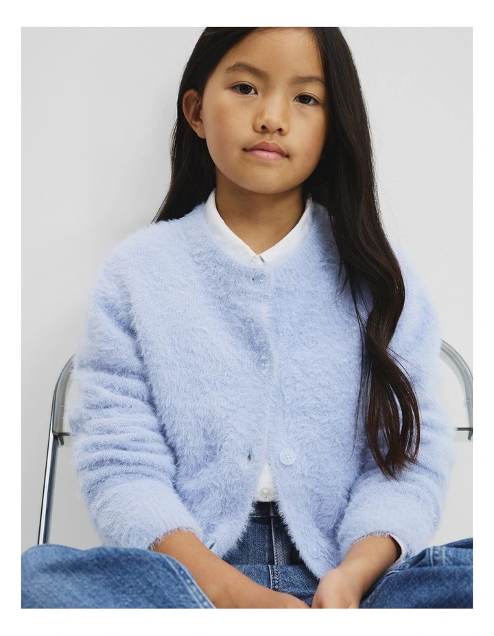 Fluffy Knit Cardigan in Bluebell image 1