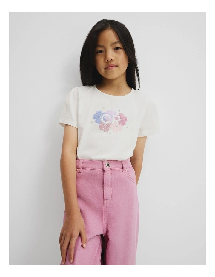 Cotton CR Frill T-Shirt in Marshmallow image 2