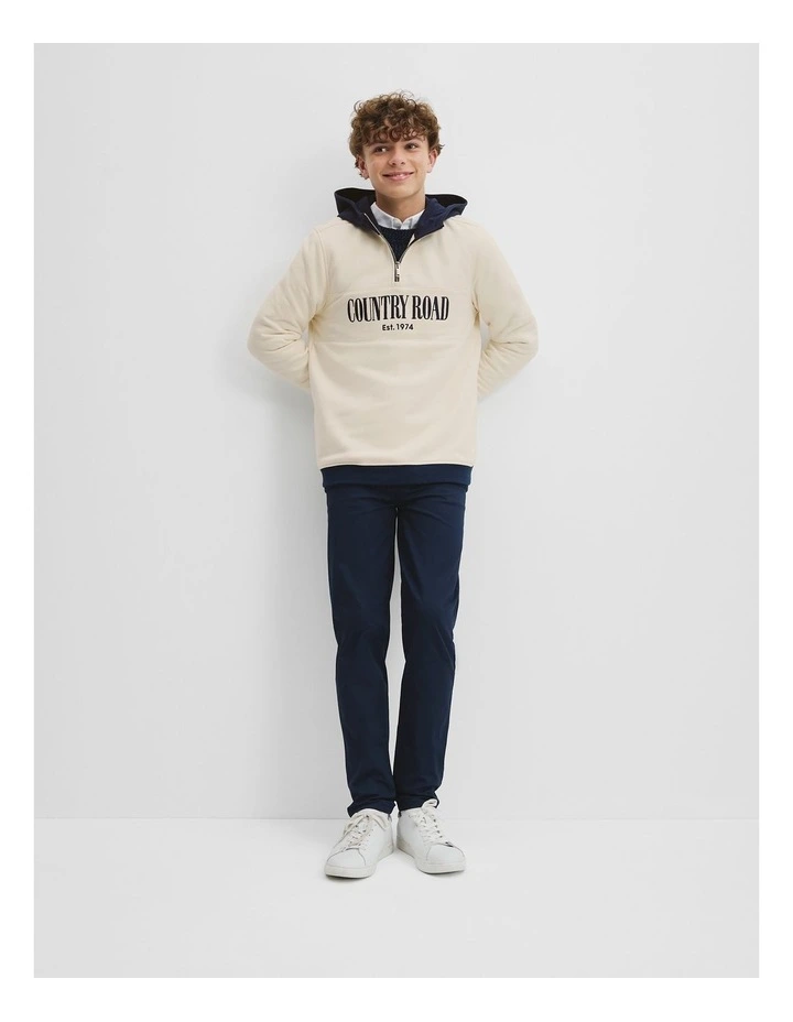 Teen Australian Cotton Hooded Half Zip Sweat in Oyster image 1