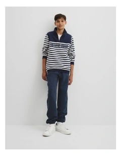 Teen Australian Cotton Heritage Half Zip Sweat in Navy Stripe