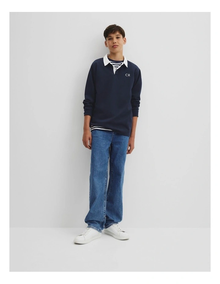 Teen Recycled Cotton Blend Long Sleeve Rugby T-shirt in Navy image 1