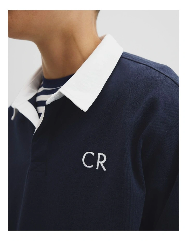 Teen Recycled Cotton Blend Long Sleeve Rugby T-shirt in Navy image 3