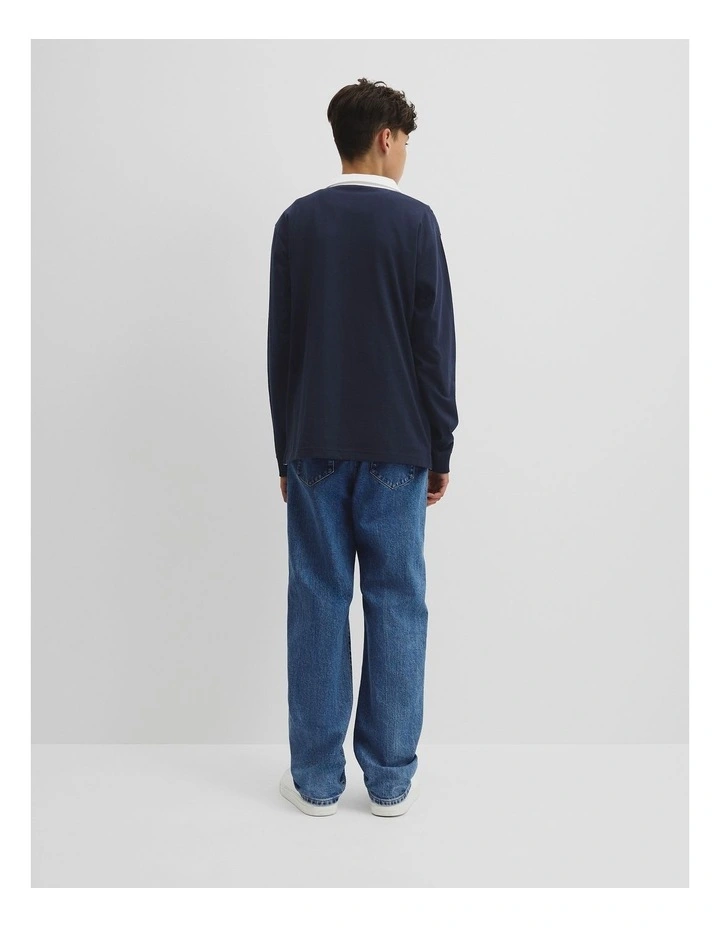 Teen Recycled Cotton Blend Long Sleeve Rugby T-shirt in Navy image 4