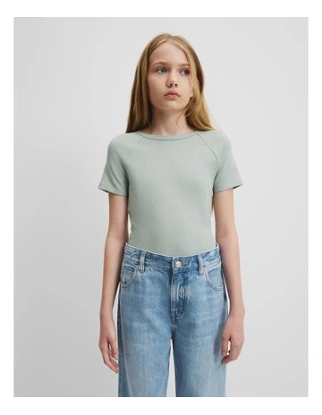 Teen Rib Raglan T-shirt in Duck Egg