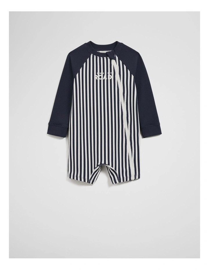 Stripe Logo Swimsuit in Navy image 1