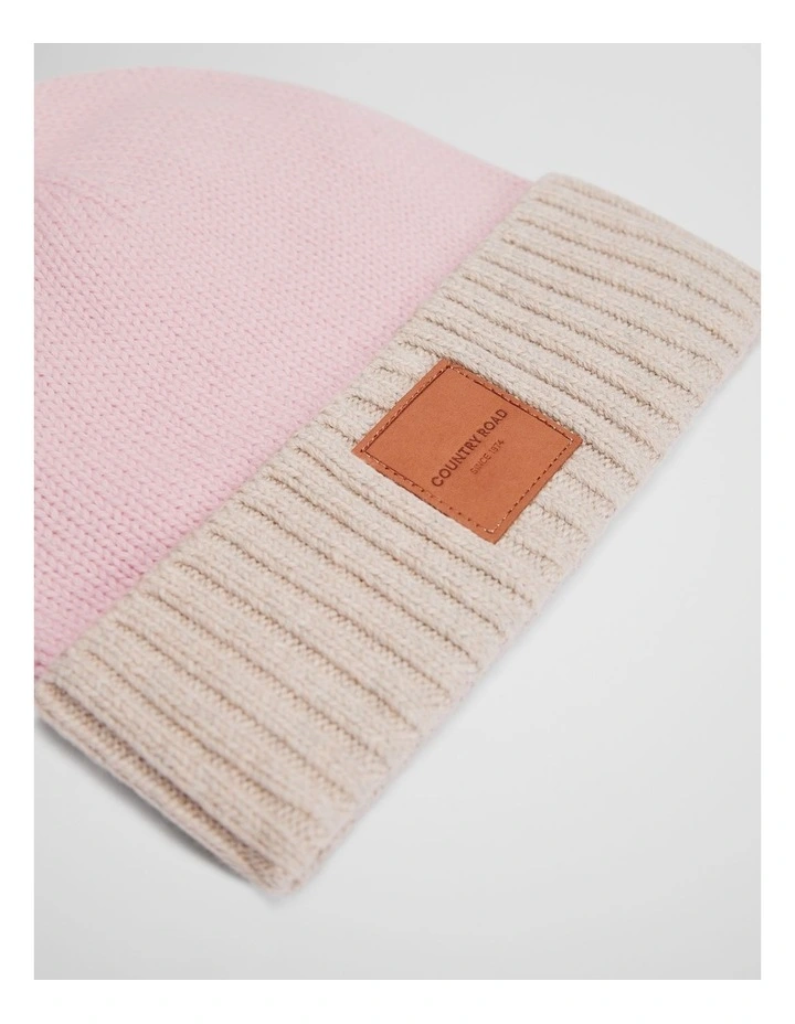 Organically Grown Cotton Blend Patch Logo Beanie in Mineral Pink image 2