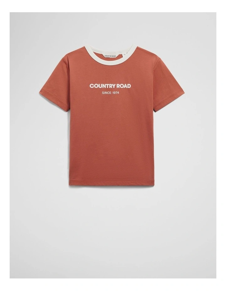 Australian Cotton Contrast Logo T-Shirt in Terracotta image 1