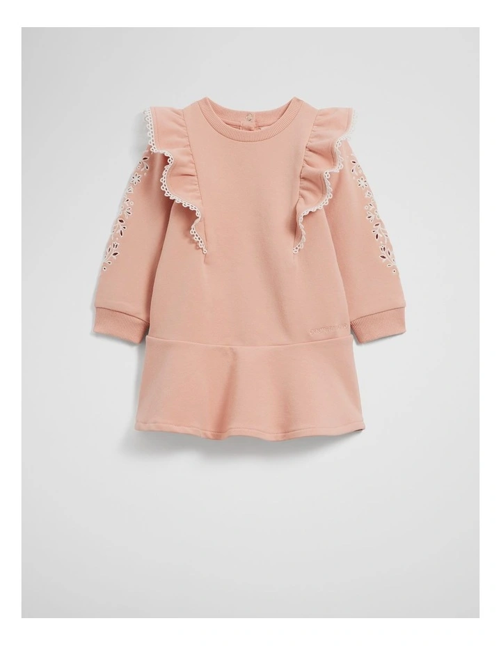 Embroidered Sweat Dress in Peach image 1