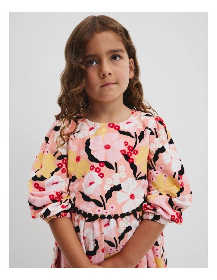 Floral Cord Dress in Peach image 2