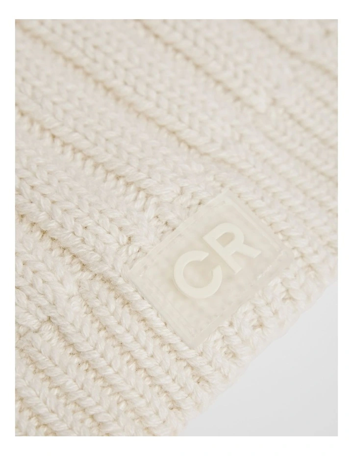Organically Grown Cotton Blend Pom Pom Rib Beanie in Oyster image 2