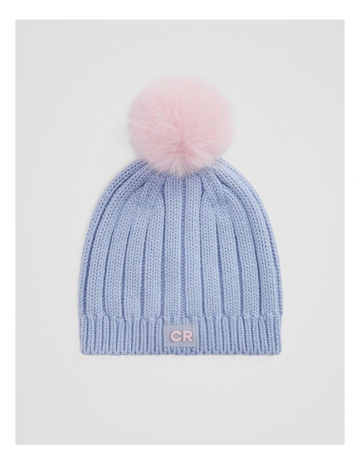 Pom Rib Beanie in Bluebell image 1